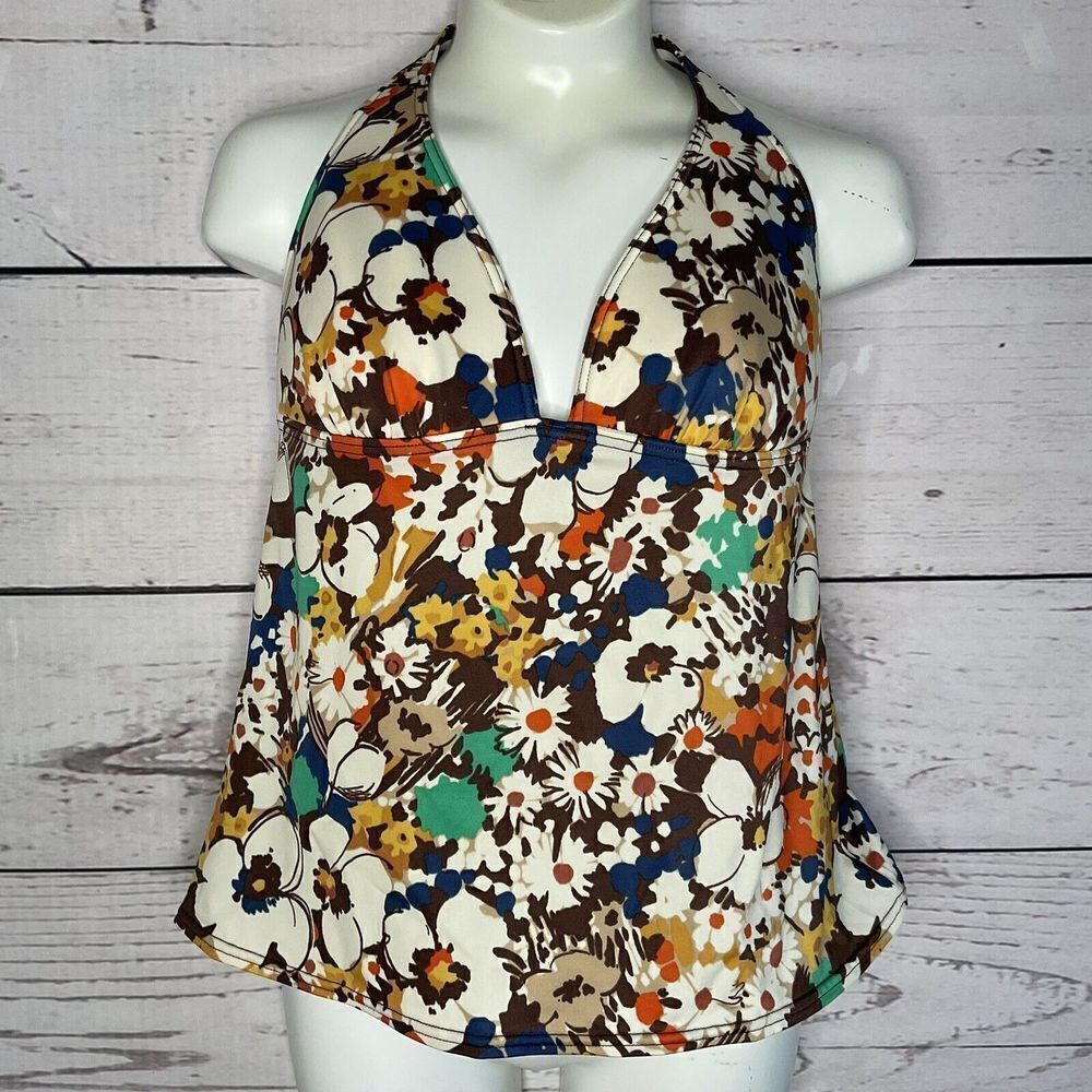 Victorias Secret Womens Size M Tankini Swimsuit Top Halter Molded Cups Floral - Picture 2 of 10